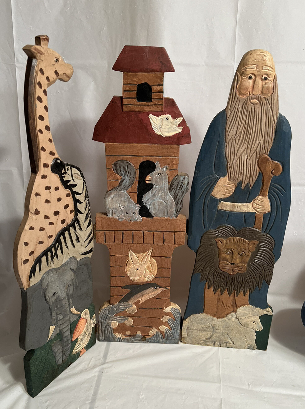 Noah’s Ark Wood Hand Carved Hand Tri-fold Hinged Screen By Dicksons