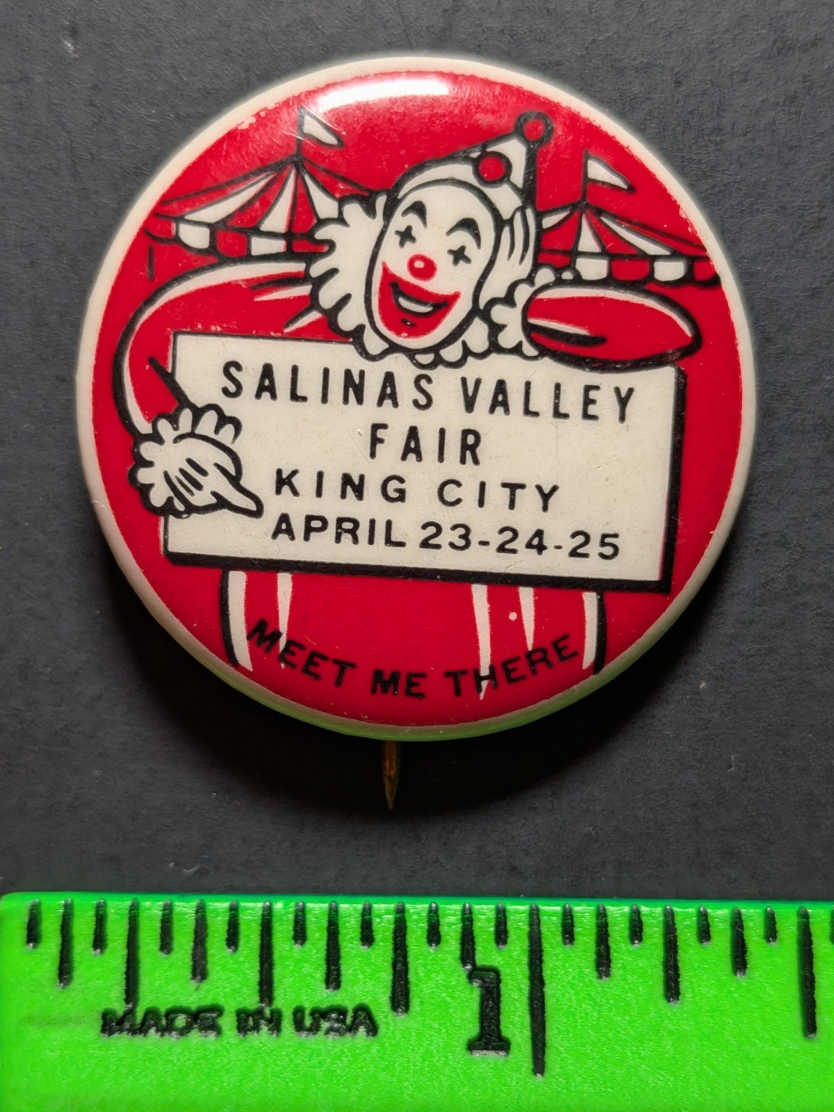 Vintage Salinas Valley Fair King City California Clown Pinback Pin Vintage Salinas Valley Fair King City California Clown Pinback Pin