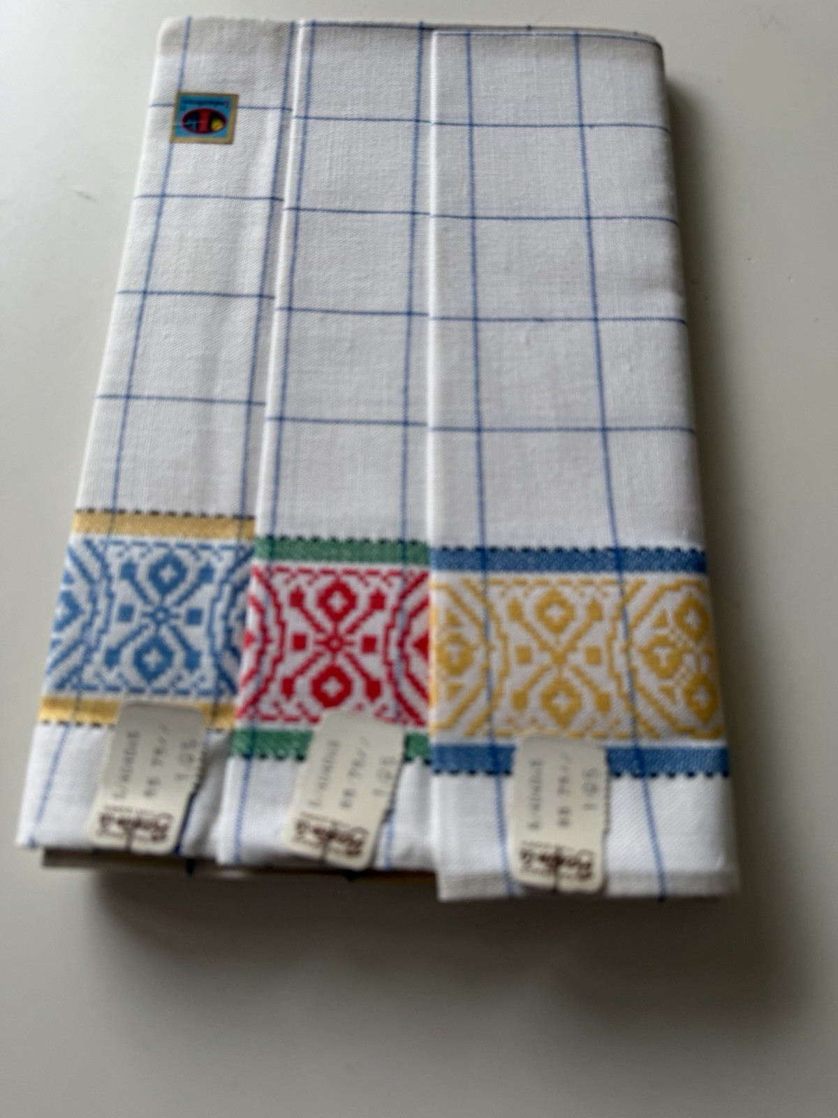 3x Vintage Linen Tea Towels INDANTHRENE Jacquard Trim Department Store Brown