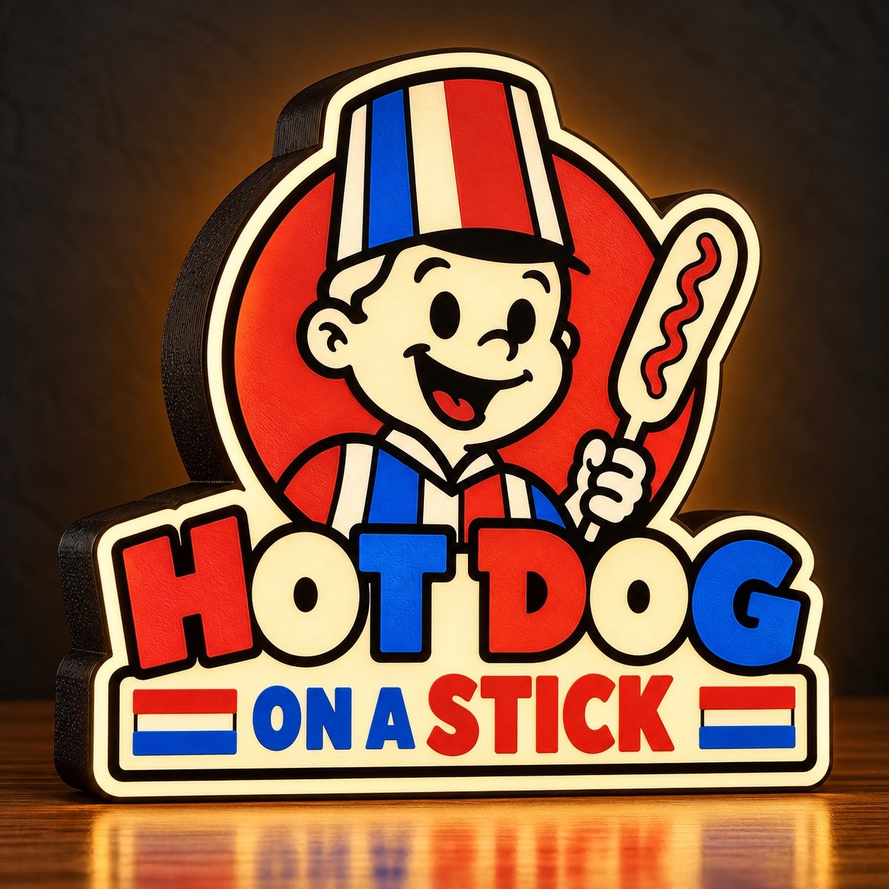 Hot Dog on a Stick LightBox 3D Printed– Retro Restaurant Desk Light