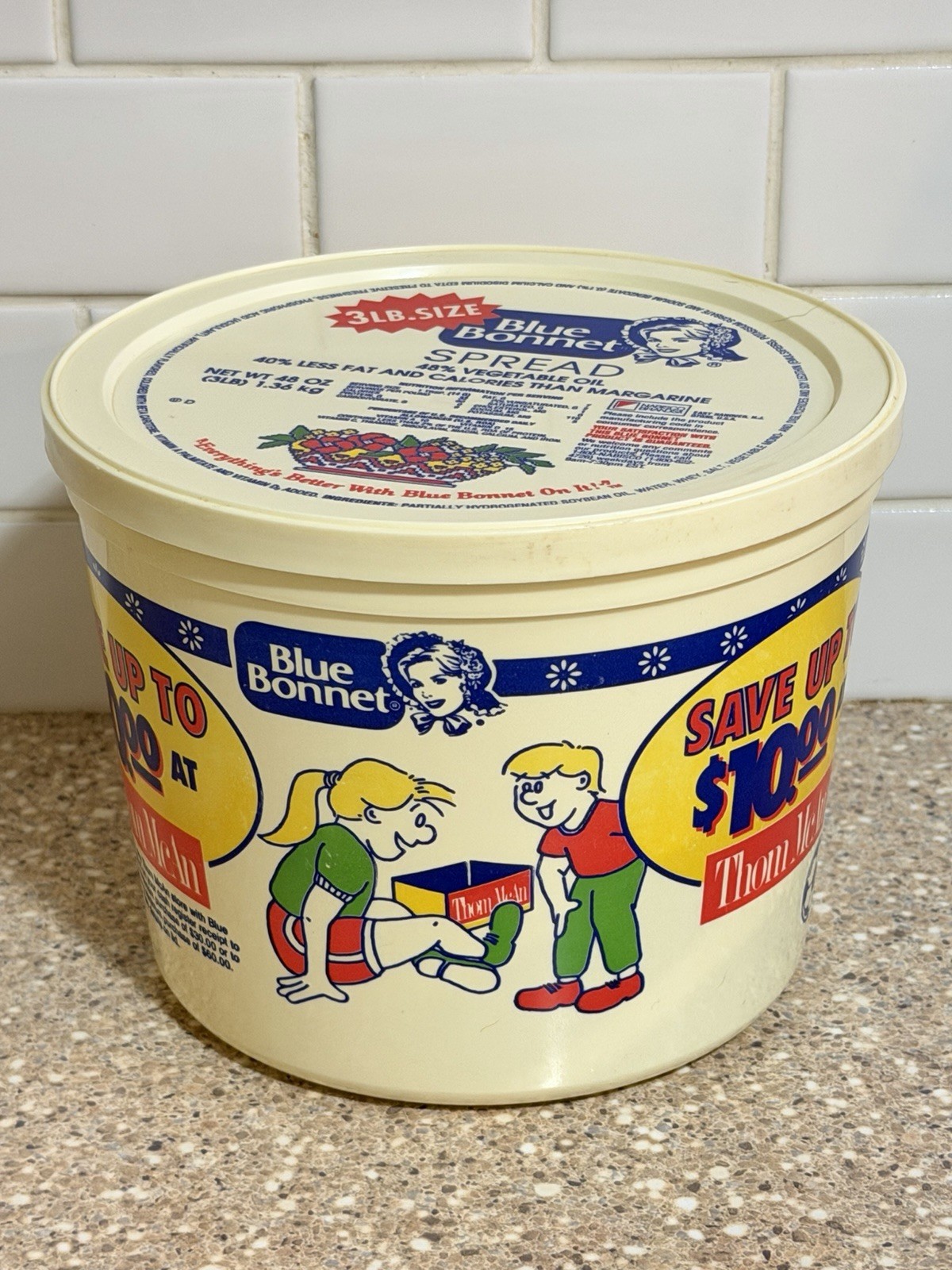 Vintage Blue Bonnet 3 LB Spread Tub Thom McAn Shoes Promo Advertising 1980s