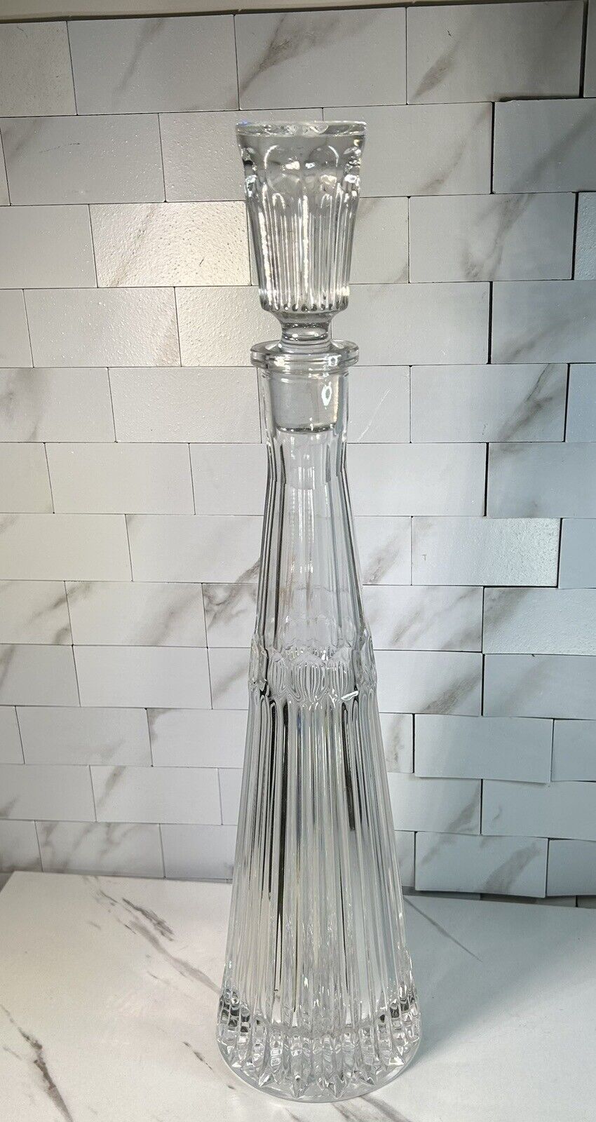 Vintage Lead Crystal Tall Decanter Deep Cut 16” Tall Excellent Condition