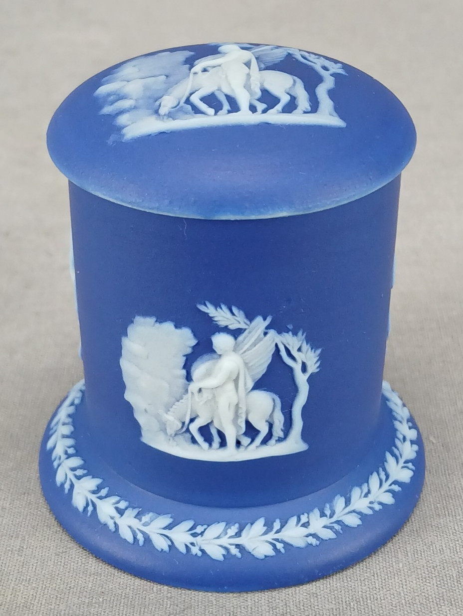 Wedgwood Neoclassical Dark Blue & White Jasperware Match Striker Box C. 1882