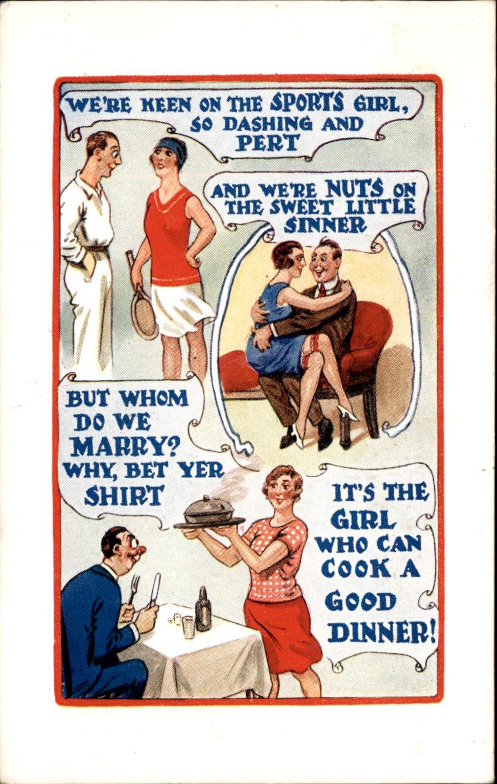 Humorous courting couples Humor H.B. Ltd. c1900s-10s Vintage Postcard
