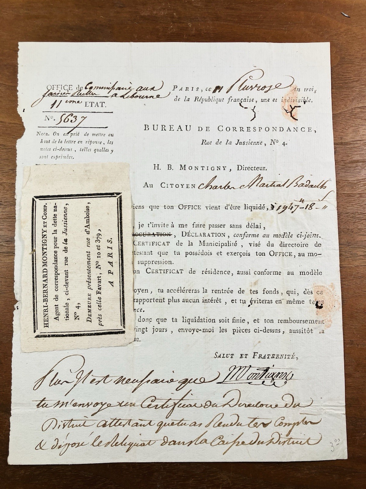 Libourne 1795 Montigny Badailh French Revolution Autograph