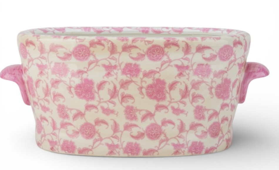 Vintage Style Small Chinese Pink Flowers Cachepot Planter-9.5\'\' x 4\'\'H