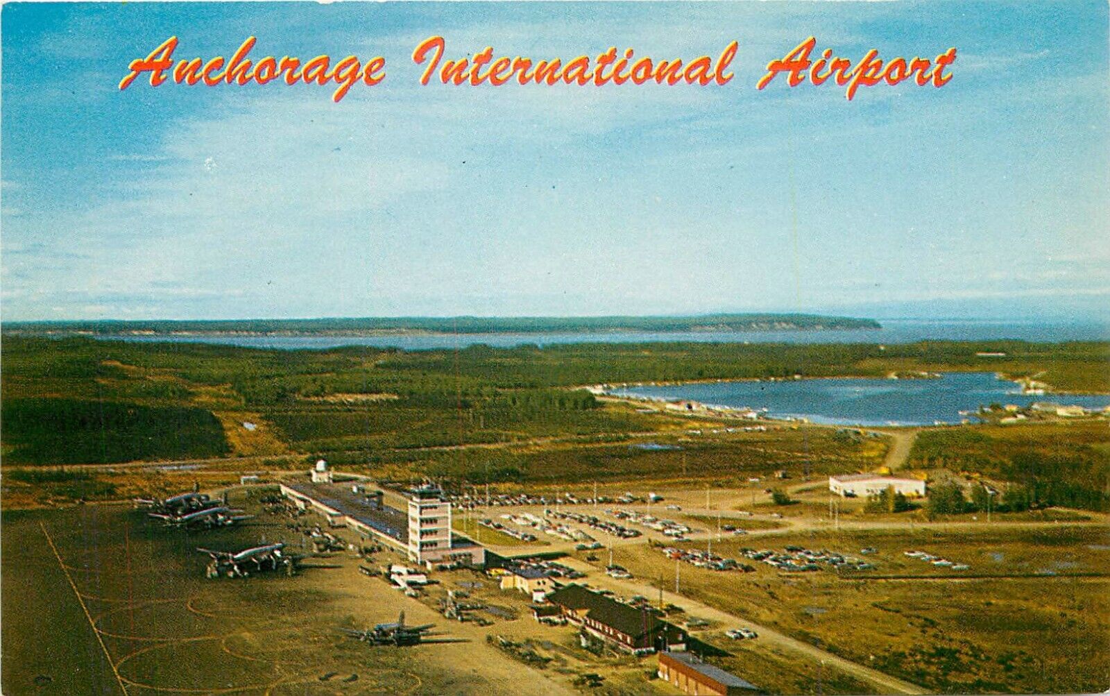 c1950s Aerial View of Anchorage International Airport, Alaska Postcard