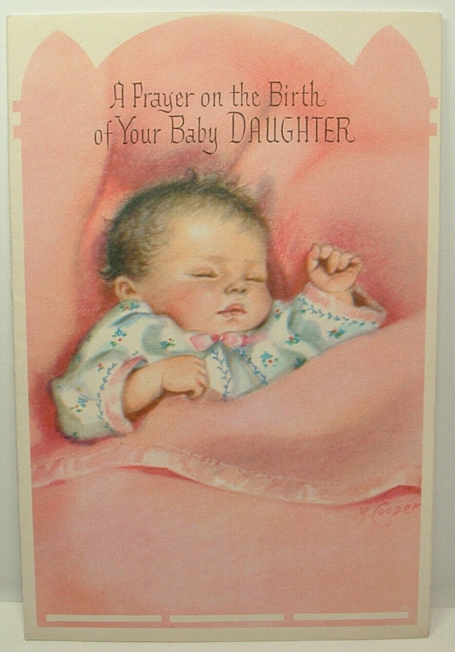 M. Cooper New Baby Girl 1960\'s Vintage/Antique Rust Craft Card
