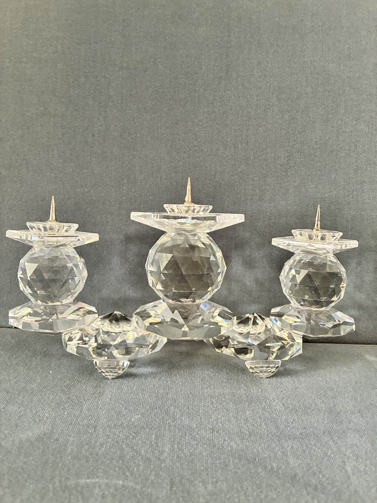 VTG SWAROVSKI CRYSTAL TRIPLE CANDLESTICK HOLDER RARE RETIRED