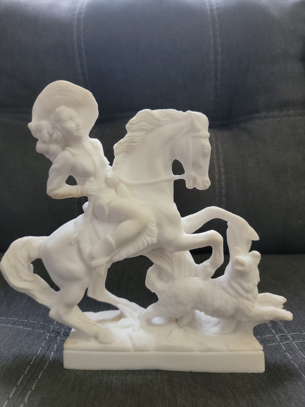 Cowgirl On Horseback With Dog/Wolf.  Estate Find