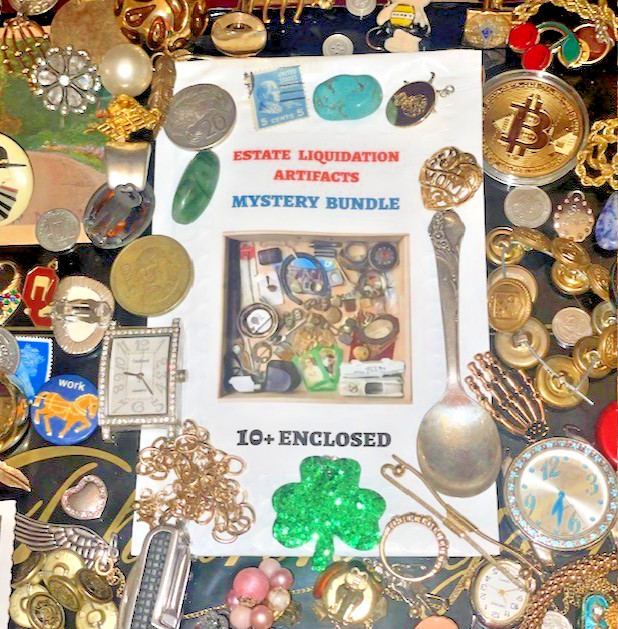 Estate Finds-Mixed smalls: Jewelry, Coins, Stamps, Watch, 10+vintage - lotC00D4