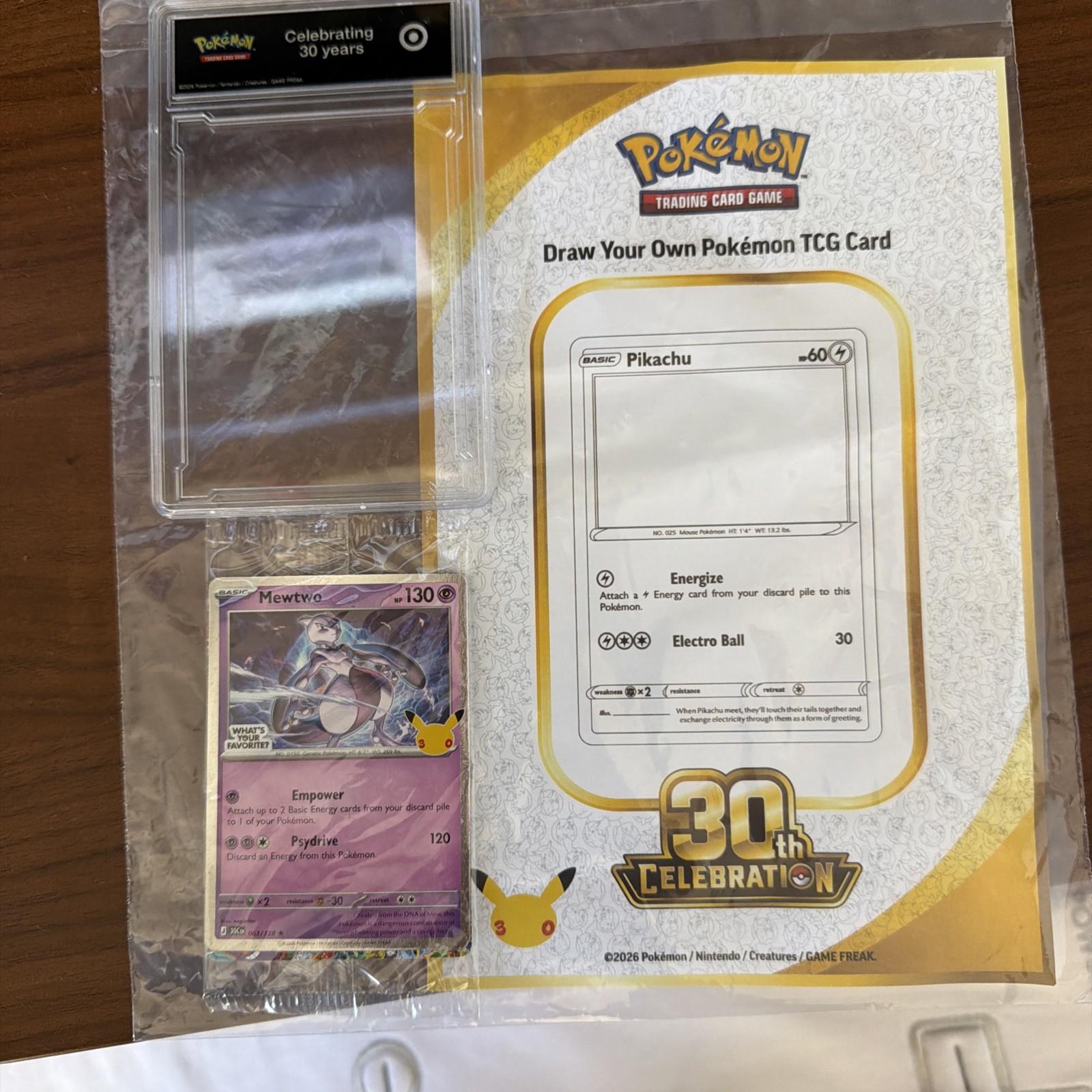 Pokemon TCG 30th Celebration Mewtwo 063/128 Holo English Promo + Family Day Kit