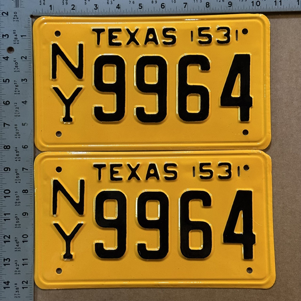 1953 Texas license plate pair NY 9964 YOM DMV HIGH QUALITY RESTORED 24726