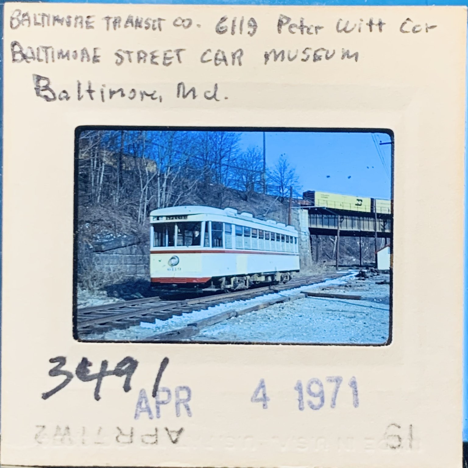 Vintage 1971 Baltimore Transit Co. Peter Witt Streetcar 6119 35mm Slide Museum