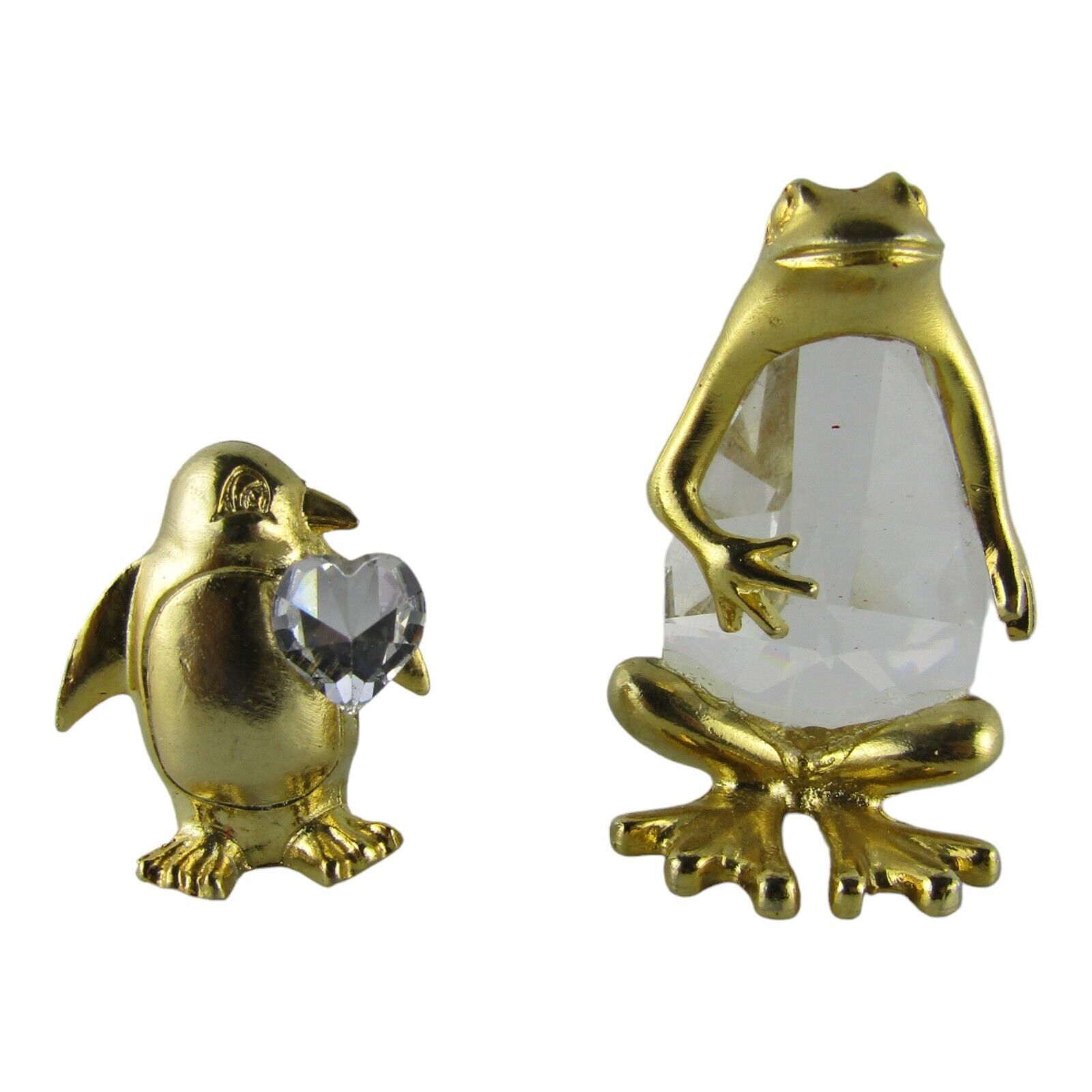 Lot of 2 Vintage Spoontiques Pewter Gold Frog and Penguin Crystal Figurines