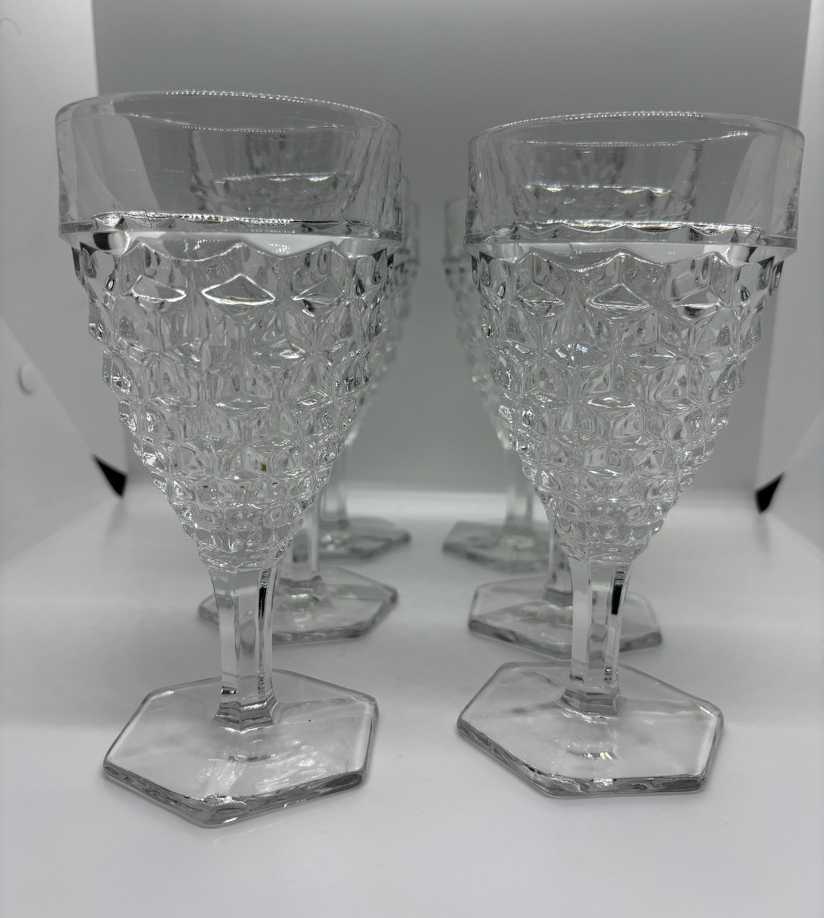 Fostoria American Hex-Bottom Glasses, Set of 6.