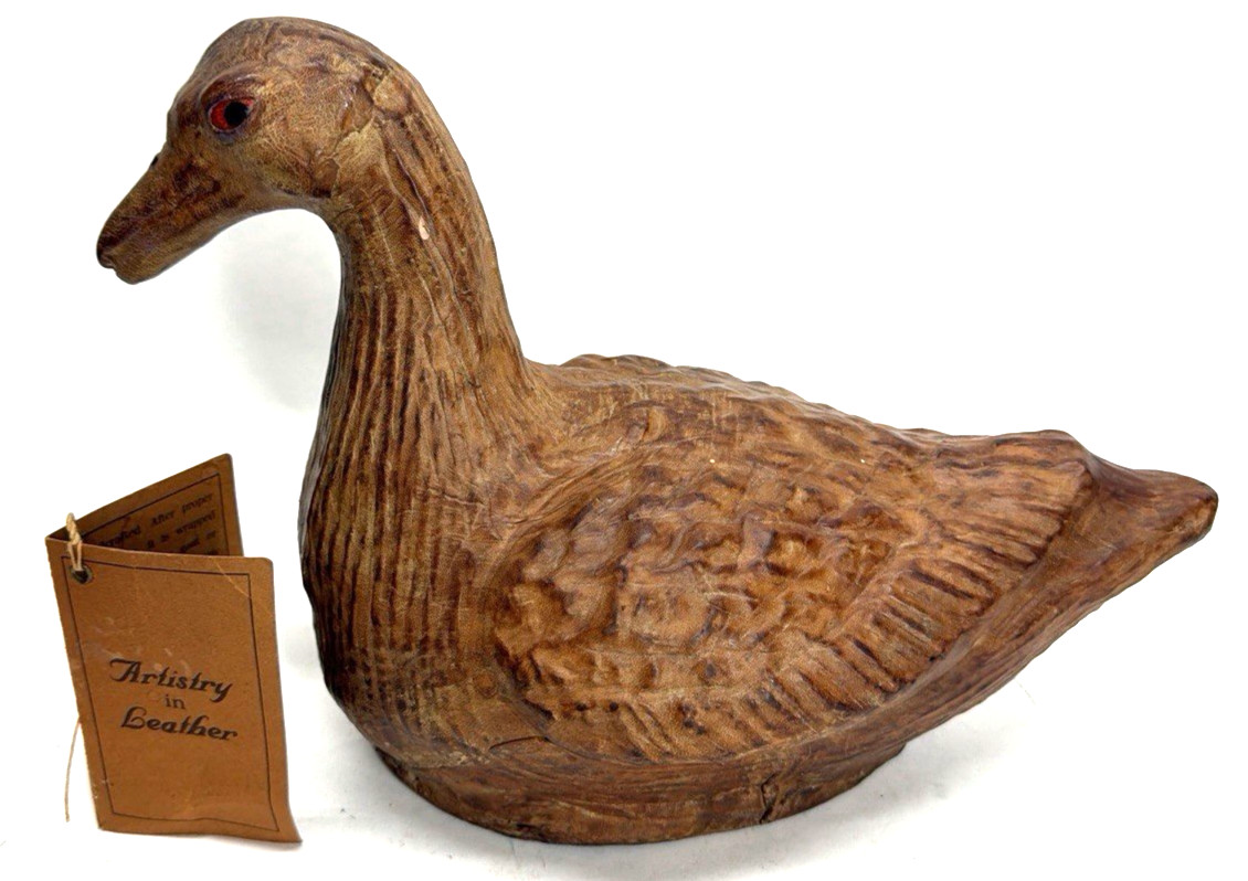 ONE OF A KIND Vintage Goat Leather Duck Decoy Style Freaky Decor 12” - VERY RARE