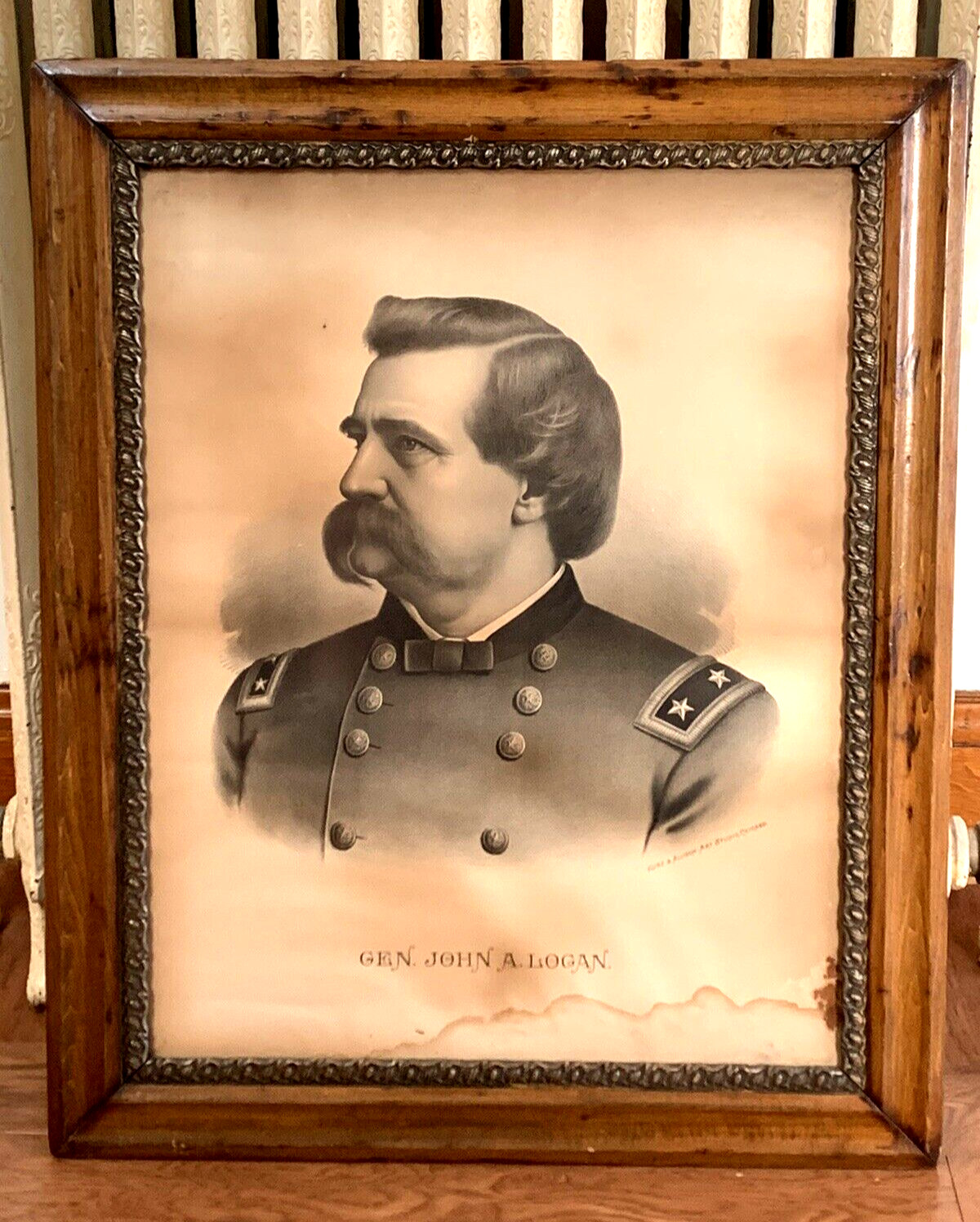 ANTIQUE 1880s GEN. JOHN A. LOGAN LITHOGRAPH BY KURZ & ALLISON ART STUDIO CHICAGO