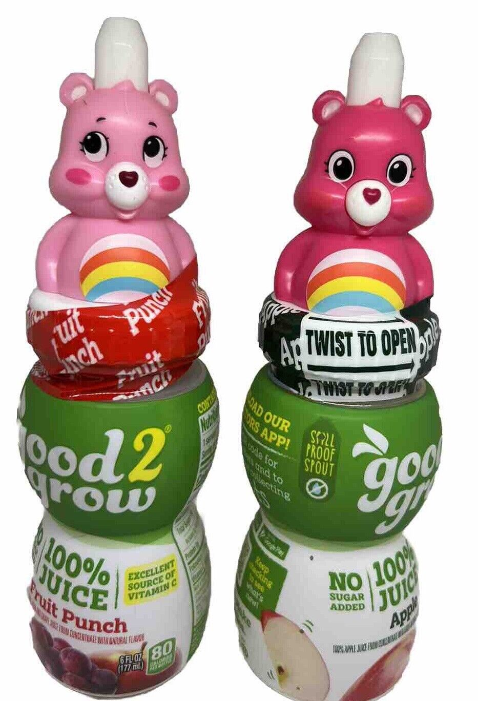 2 Good2Grow Juice W/ Topper Pink Care Bears With Rainbow APPLE Unlock The Magic