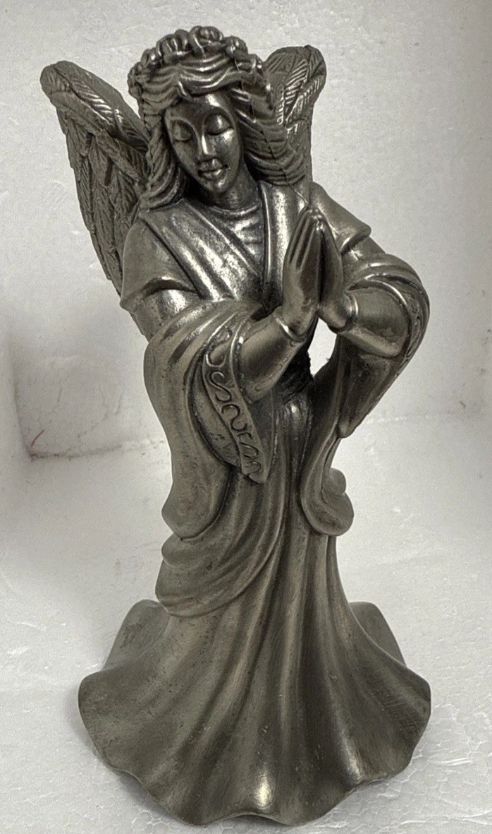 Vintage Heavy Pewter Crafted Angel Candle Holder 