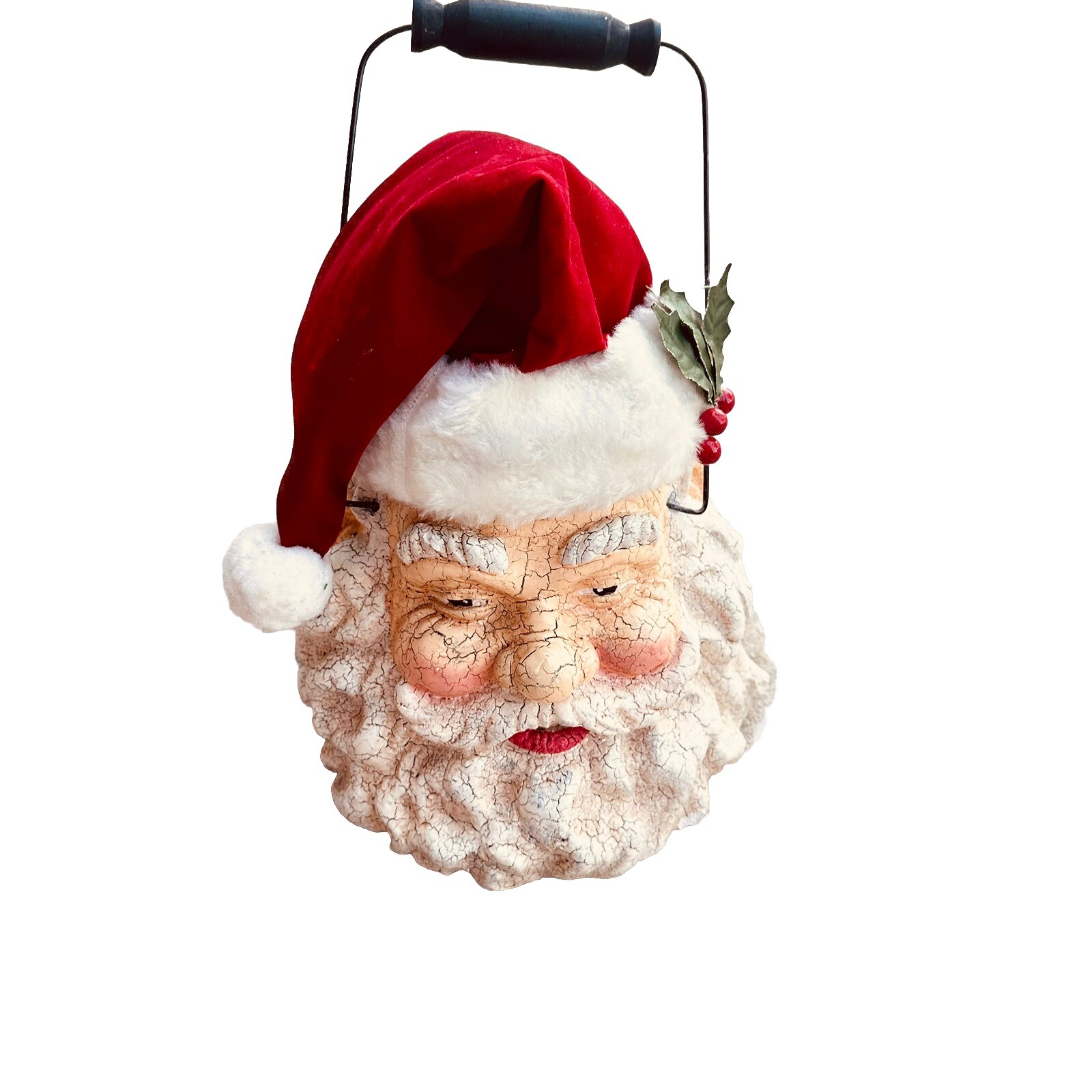 Wonderful Large Santa Claus Head Vintage Style Paper Mache Candy Bucket w Handle