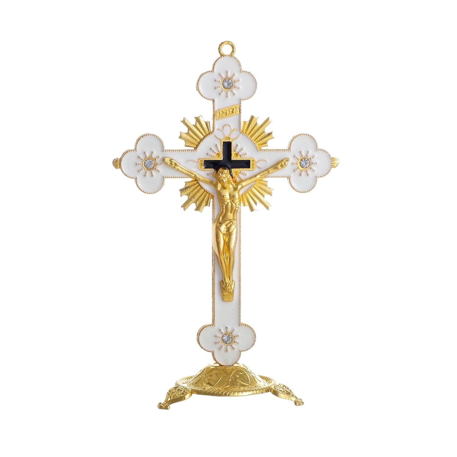 White Gold Metal Catholic Standing Jesus Cross 5 Inch White Metal Crucifix White Gold Metal Catholic Standing Jesus Cross 5 Inch White Metal Crucifix