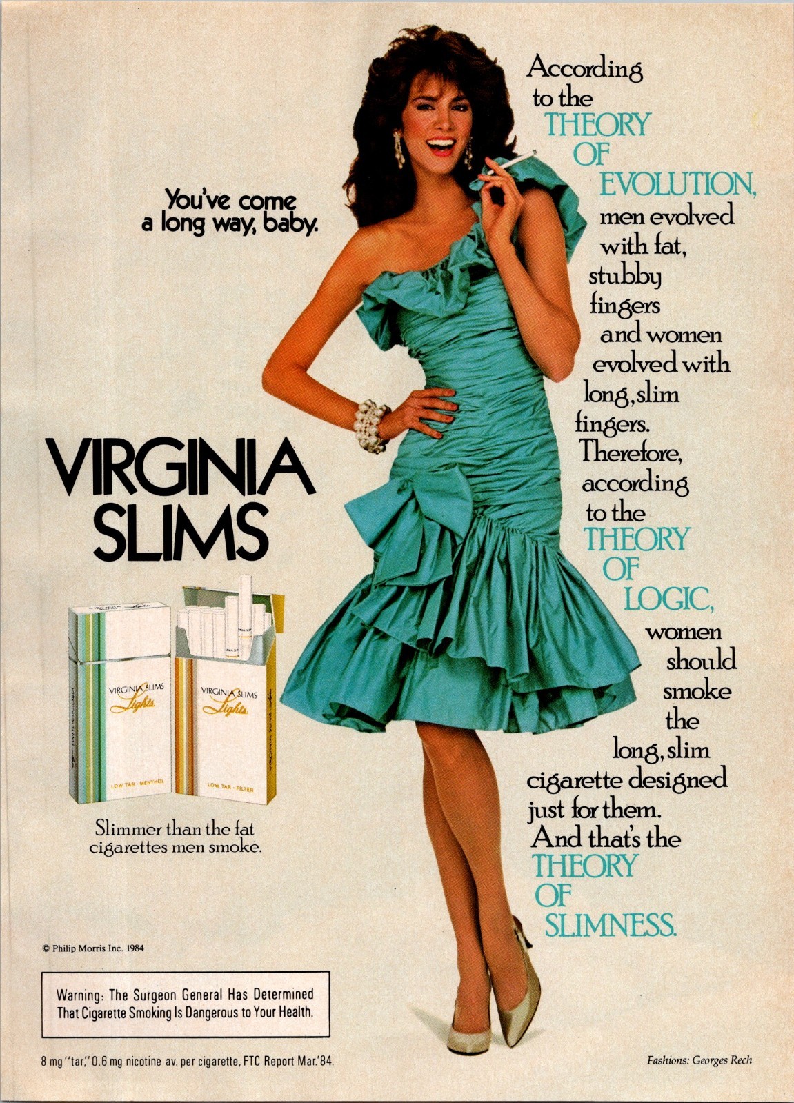 1984 • Virginia Slims Cigarette Print Ad • 1980s sexy blonde Fashion iA.04