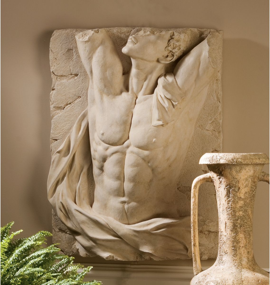 Legendary Greek God Adonis Muscular Nude Male Form Wall Sculpture Frieze