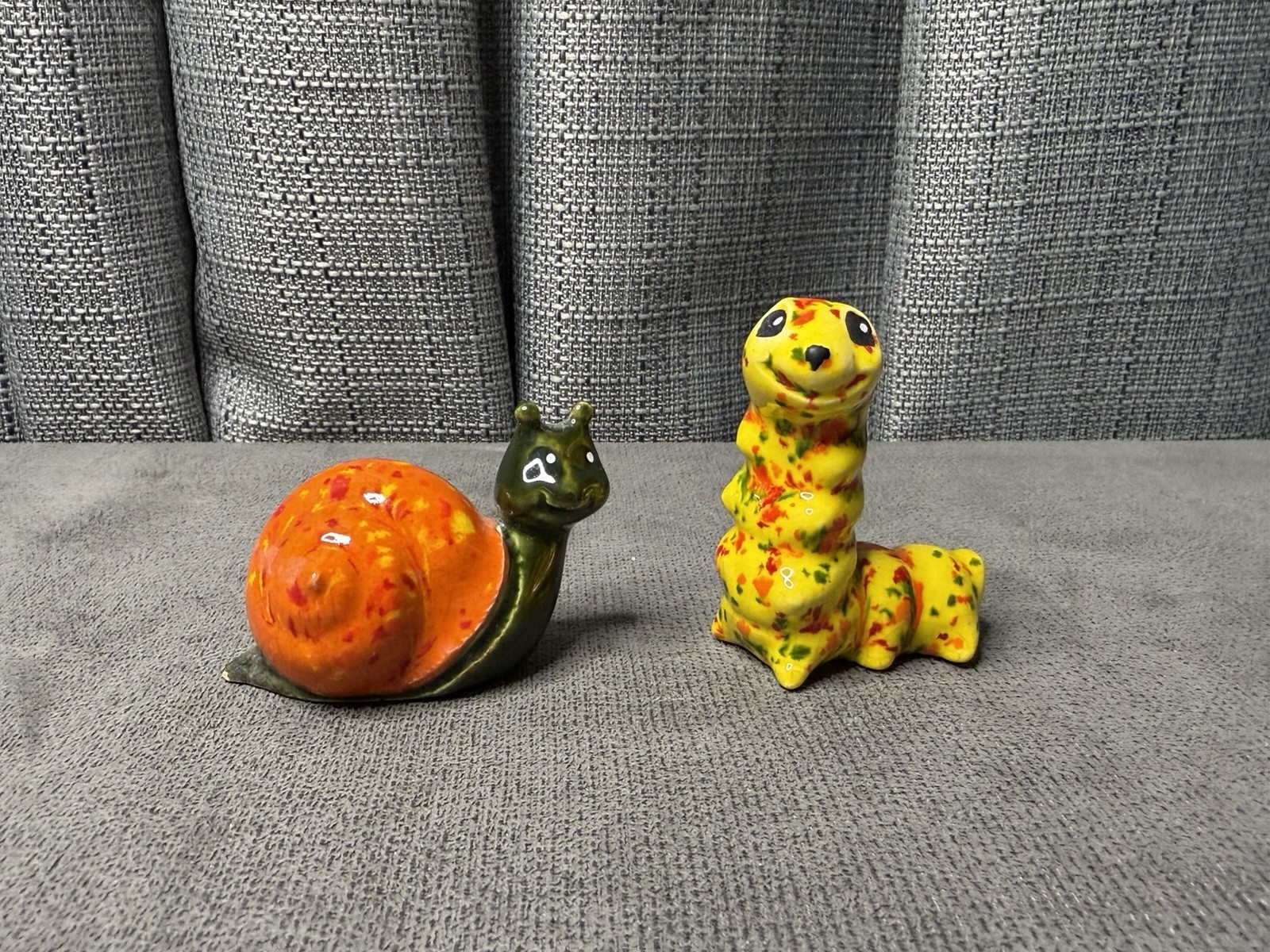 VTG Anthropomorphic Porcelain Snail Caterpillar Kitschy Orange