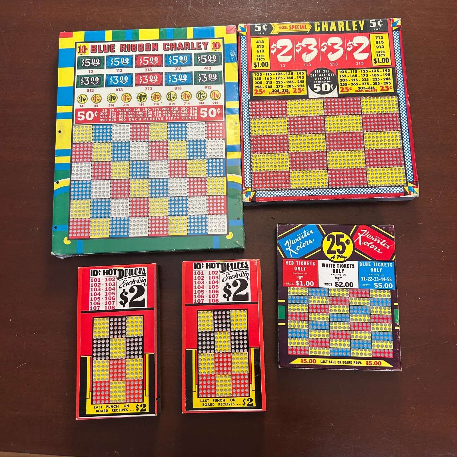 Vtg 40s Punchboard Lot Unpunched Blue Ribbon Charley Sealed Hot Deuces w/ Keys Vtg 40s Punchboard Lot Unpunched Blue Ribbon Charley Sealed Hot Deuces w/ Keys
