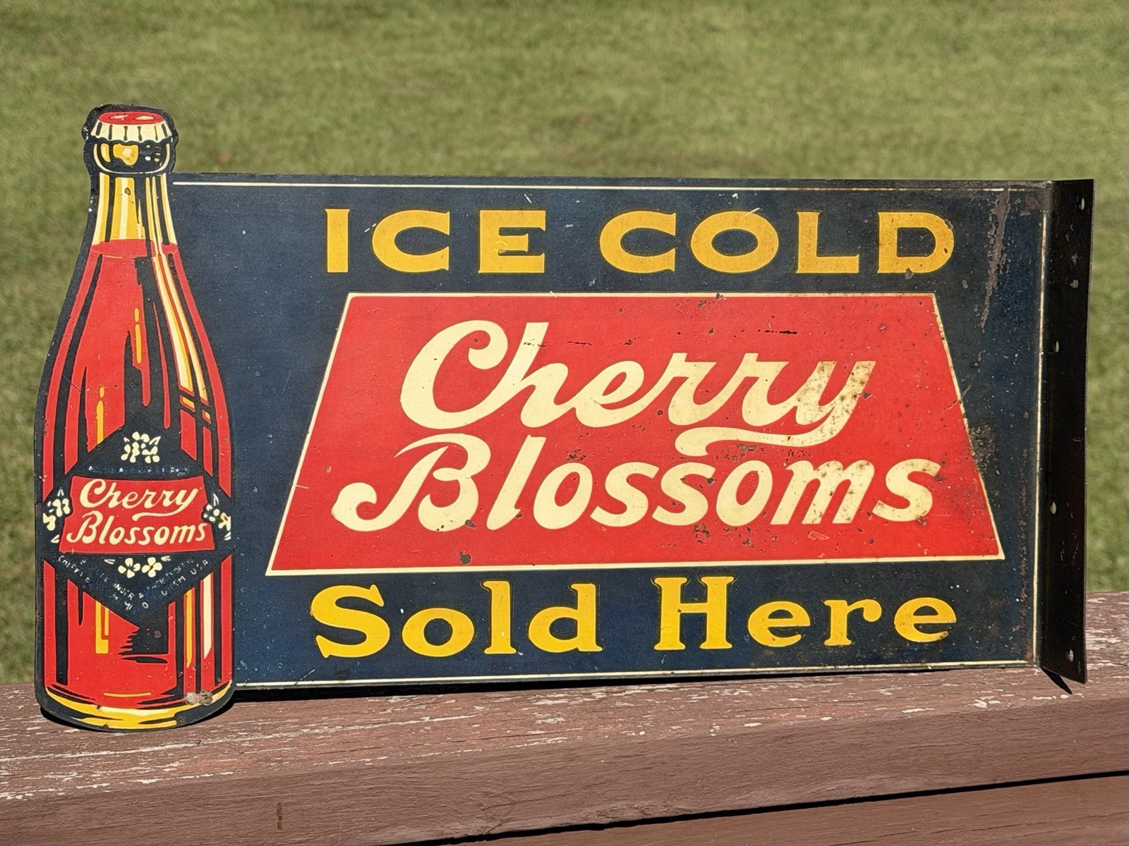 Cherry Blossoms Soda Advertising Double Sided Tin Flange Sign Soda Sign