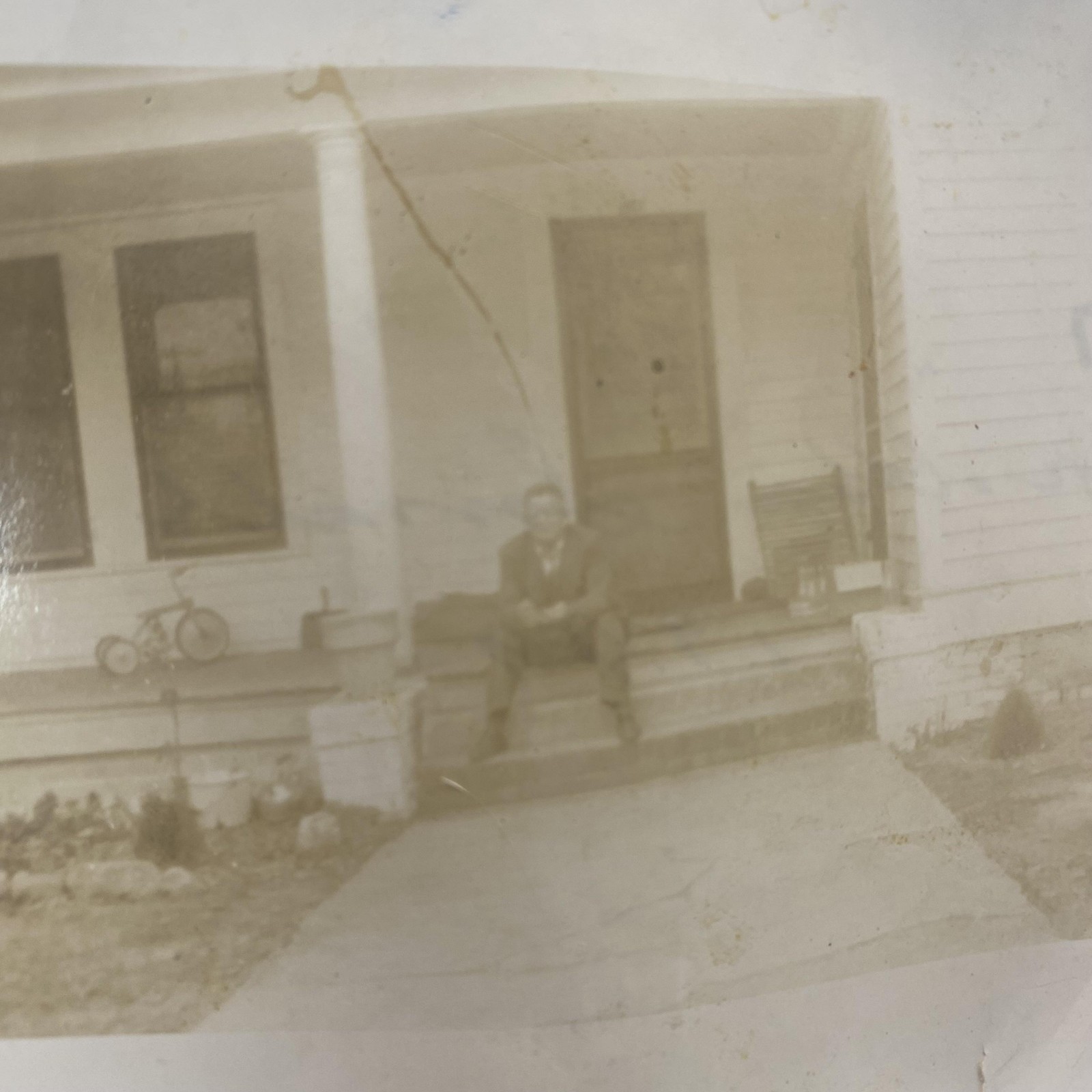 Vtg 1949 Mr Doc Small Porch House Snapshot Photo B&W Scalloped Original