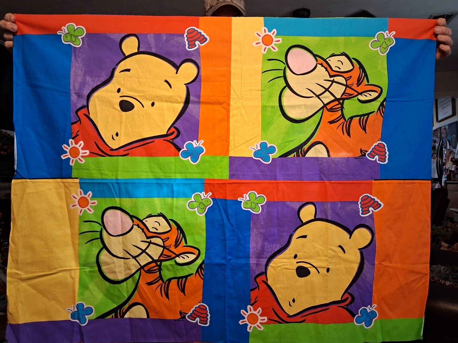 Vintage 1990s Disney Winnie the Pooh & Tigger Fabric  Pillow Panels Set of 4