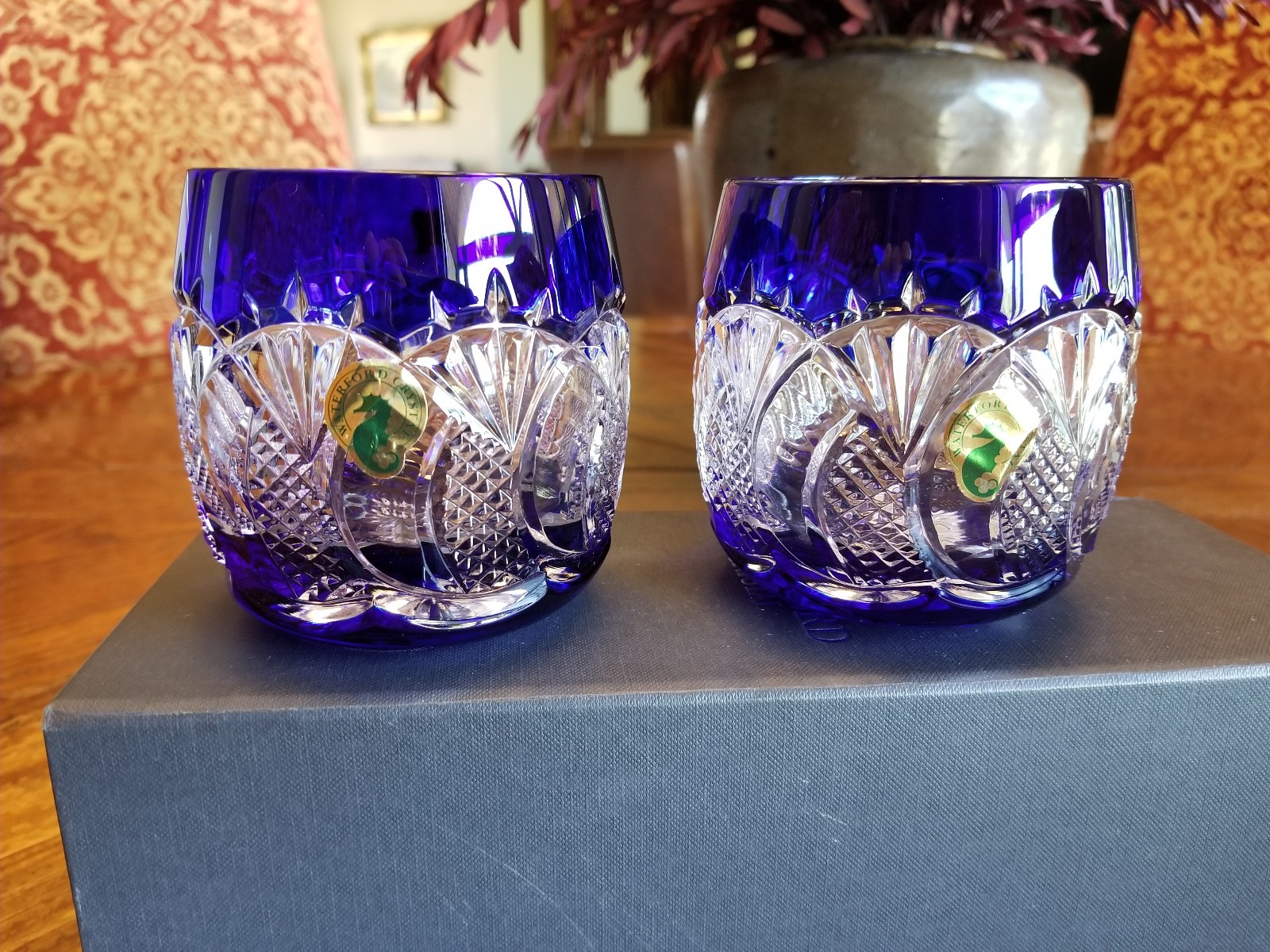 WATERFORD JOL SEAHORSE BLUE COBALT DOF TUMBLERS DOUBLE OLD FASHION ** RARE ** WATERFORD JOL SEAHORSE BLUE COBALT DOF TUMBLERS DOUBLE OLD FASHION ** RARE **