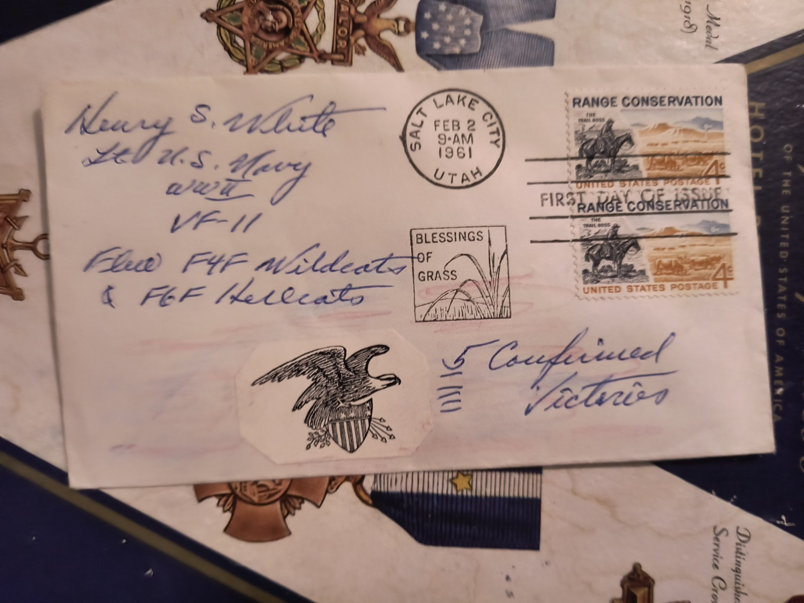 WWII Ace Lt. HENRY SOLOMON WHITE, USN 5Vs VF-11 Signed FDC VERY SCARCE