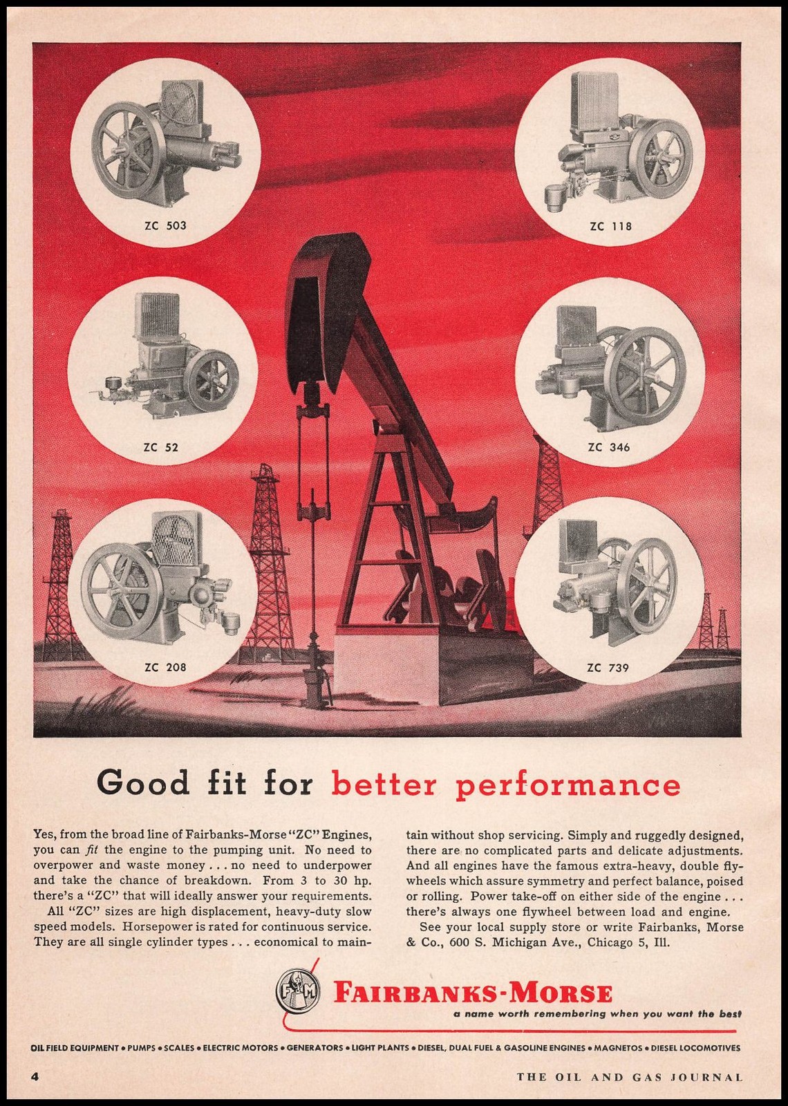 1955 Fairbanks Morse Chicago ZC Engines Oil Pump Jack Pumping Units Art Print Ad