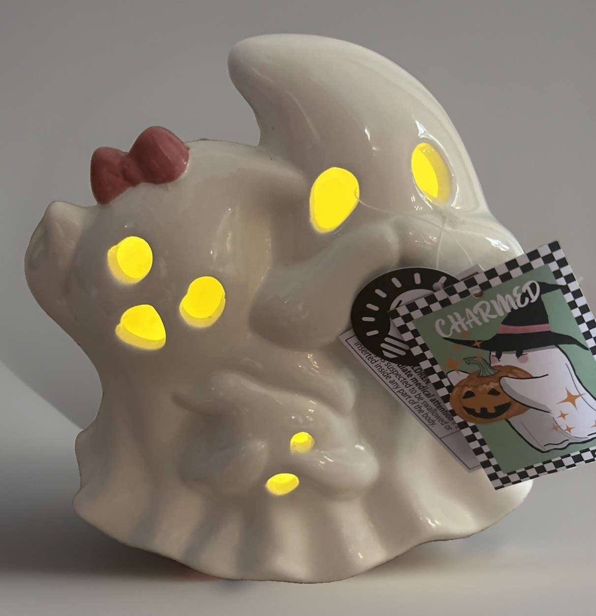 Ghost Family Ivory Ceramic Halloween LED Lighted Figure Decor 8” NEW Ghost Family Ivory Ceramic Halloween LED Lighted Figure Decor 8” NEW