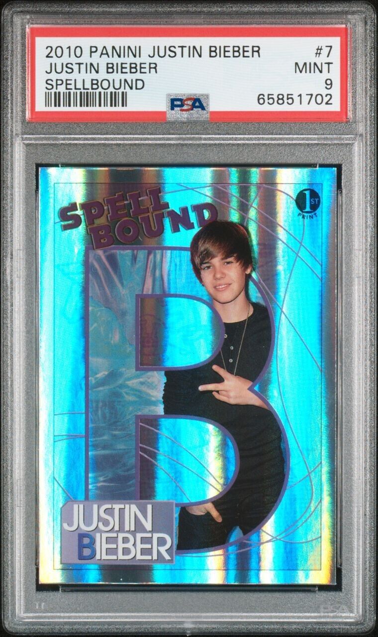 2010 Panini Justin Bieber #7 Spellbound 1st Print Rookie RC PSA 9 Mint