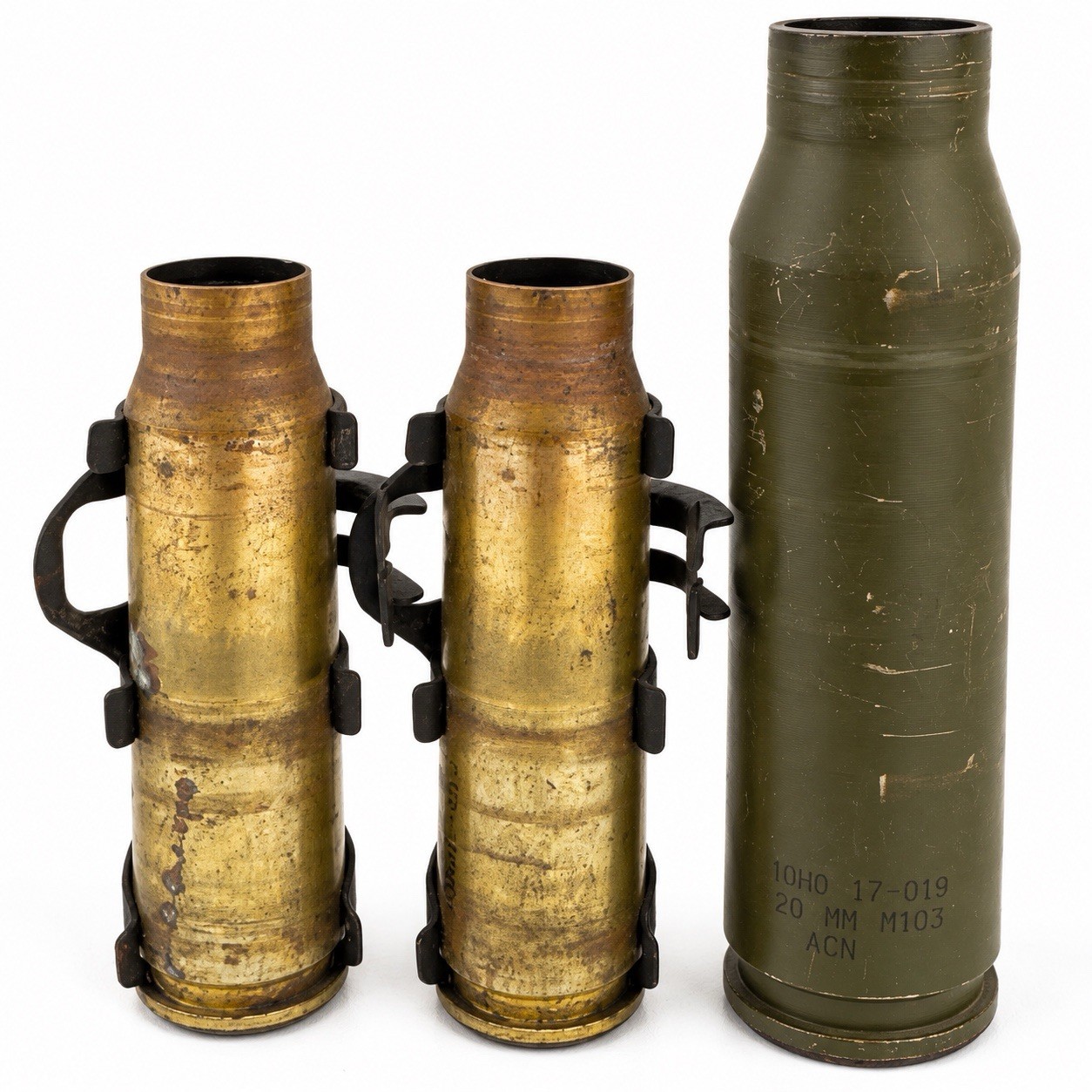 Pair Vintage 20mm M103 Brass Display Tubes Links Military Desk Art
