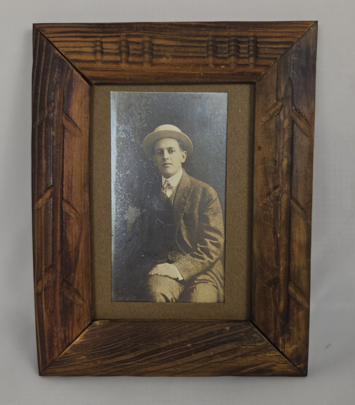Antique Young Man Sitting Photo Gelatin-Silver Print Framed 1910s RARE Antique Young Man Sitting Photo Gelatin-Silver Print Framed 1910s RARE