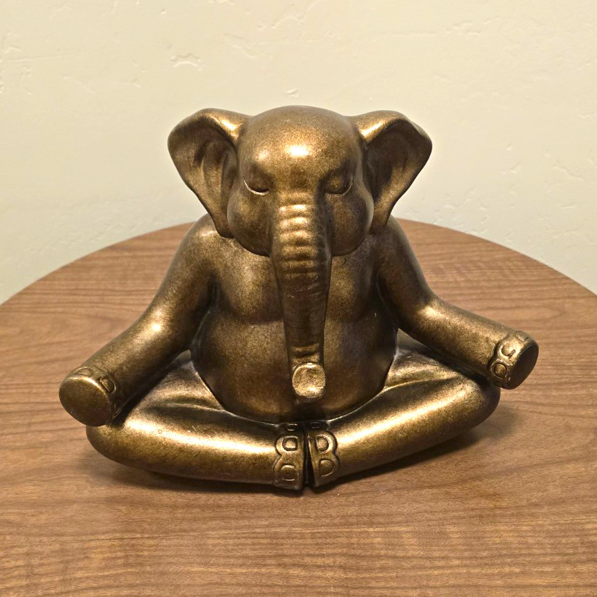 Rare Pier 1 Imports Meditating Yoga Elephant Golden/Bronze Ceramic Decor/Statue