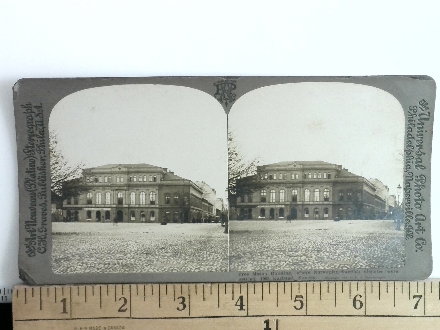 Free Mason Building Karlstad Sweden Stereoview Universal Photo Art Co. 1905