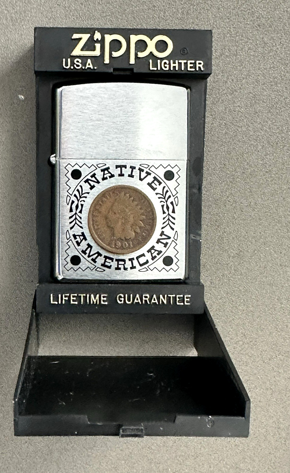 NOS 1990s NATIVE AMERICAN Zippo Lighter 1901 Indian Head Penny SEAL UNBROKEN New