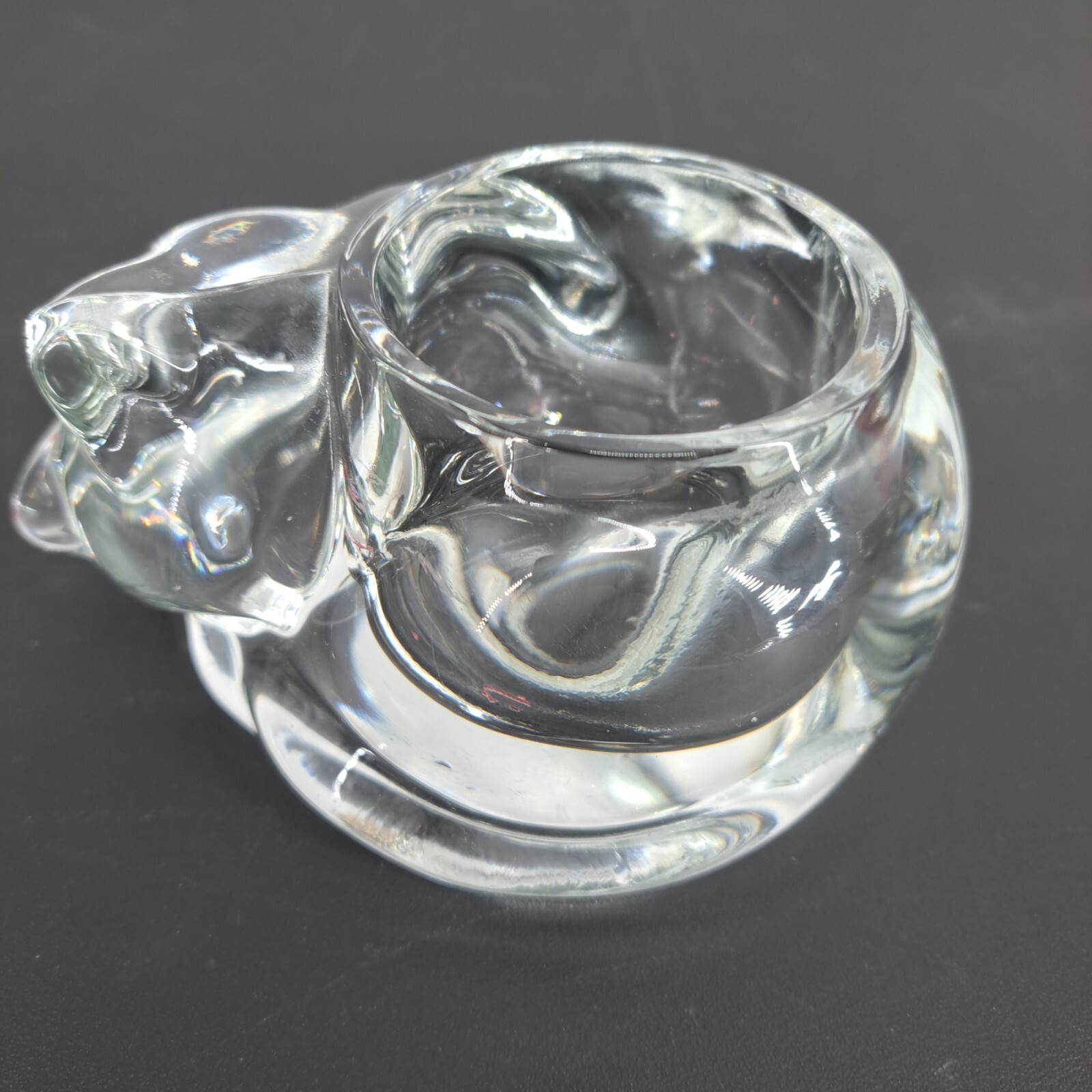 Indiana Glass Sleeping Cat Kitty Heavy Candle Holder Tea Votive