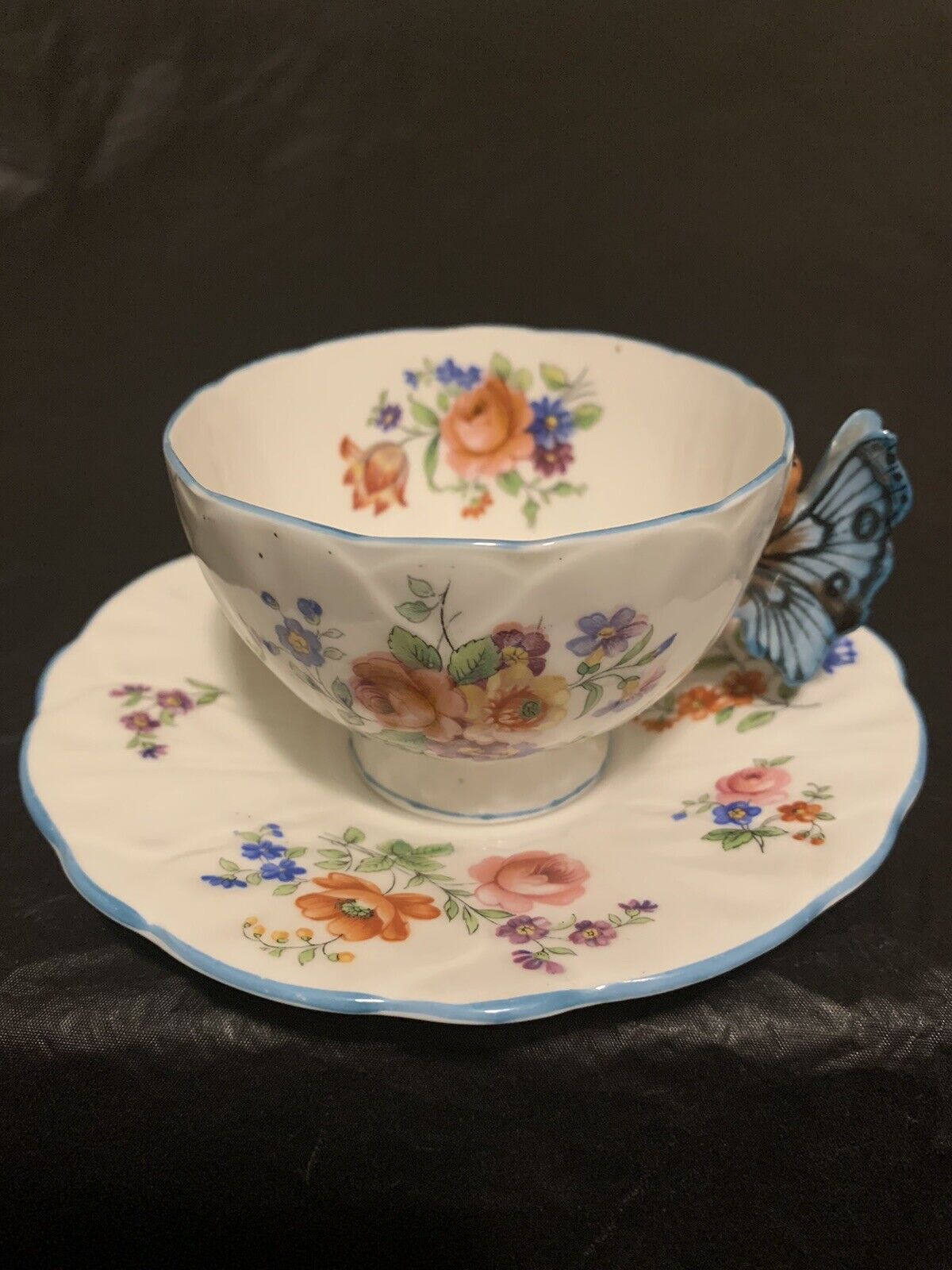 Aynsley Antique Butterfly Tea Cup And Saucer