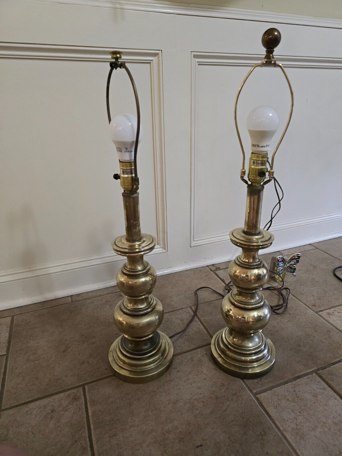 Vintage Brass Stiffel MCM Table Lamps Pair Heavy 1950's