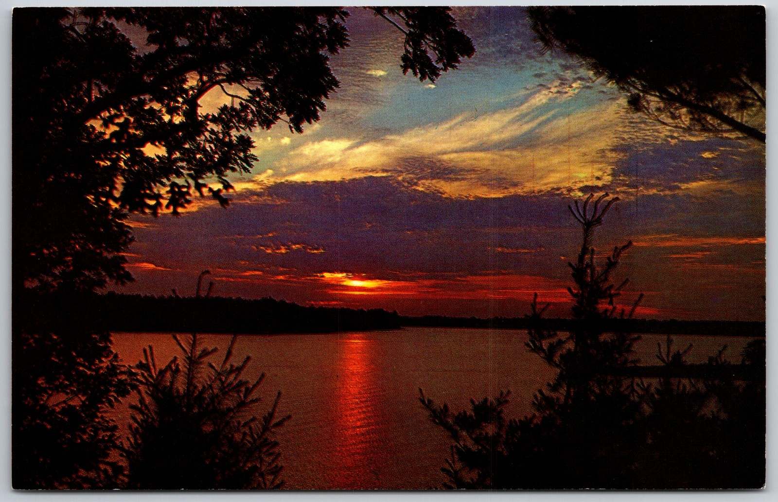 Vintage Postcard Lake Country Sunset Scenic Lake Landscape Plastichrome