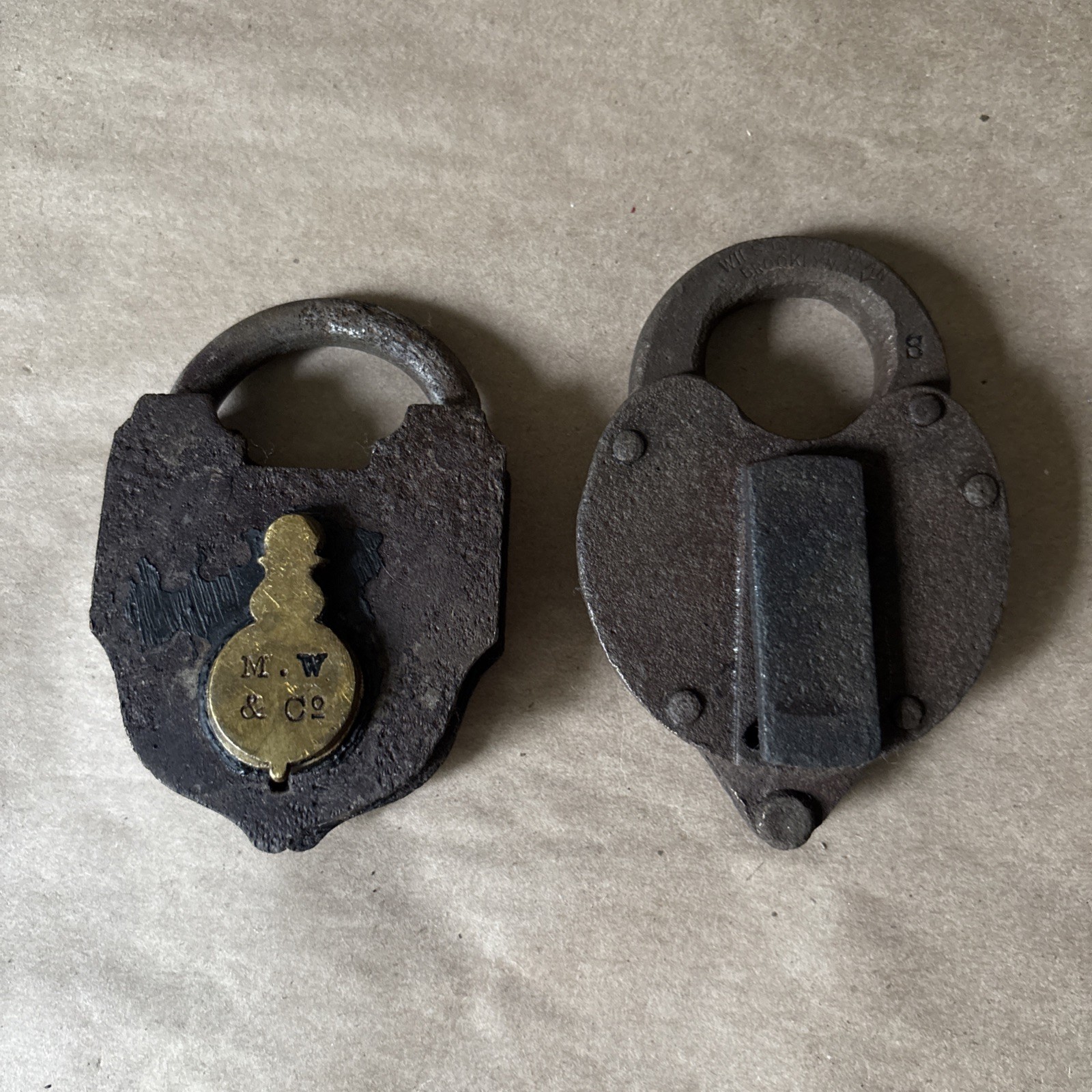 Antique M.W. & Co Mallory Wheeler & Co & Other Padlock Lock Iron - No Keys