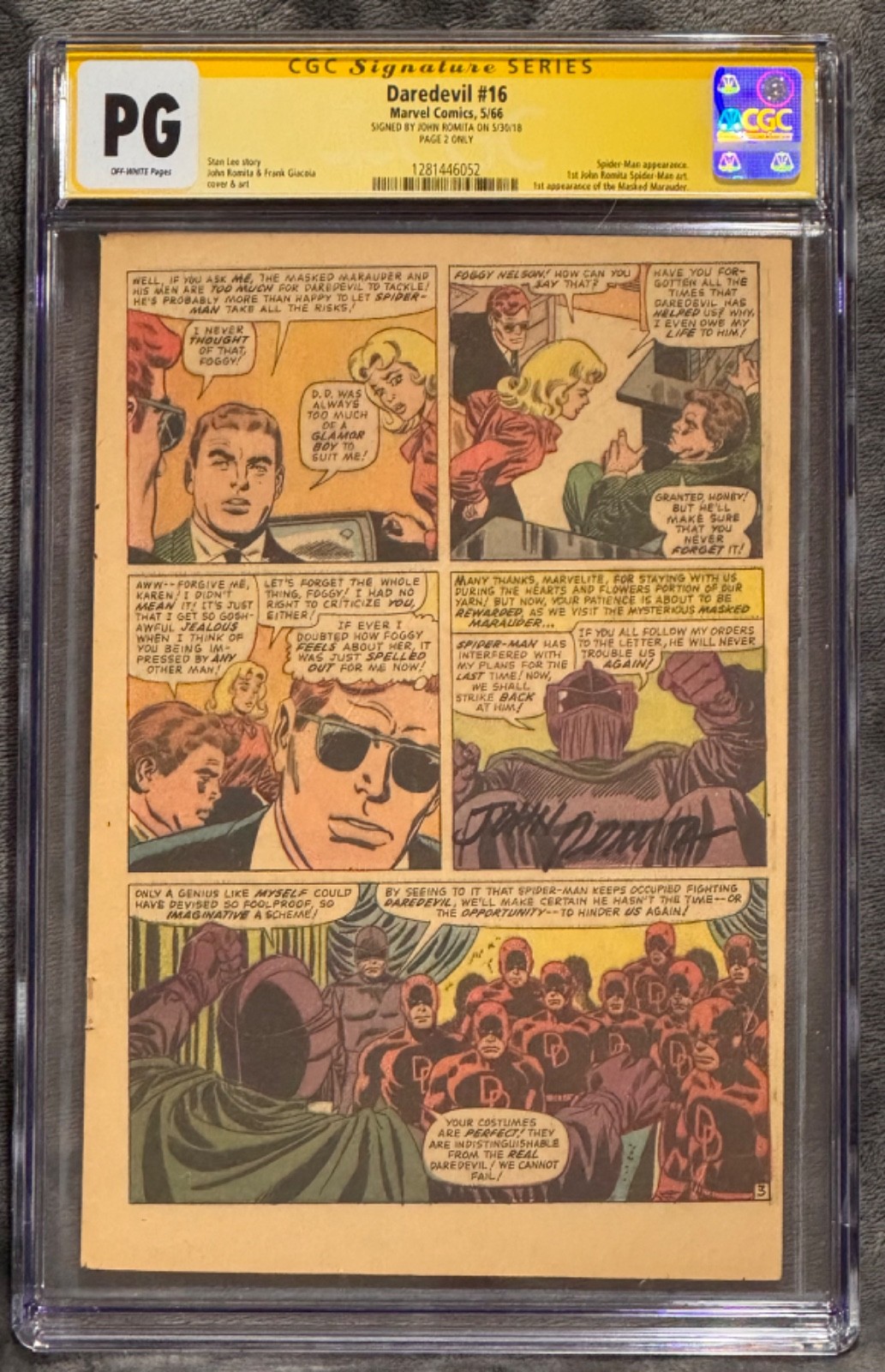 Signed John Romita Sr. Daredevil #16 1966 1st Spider-Man Artwork Page Auto CGC