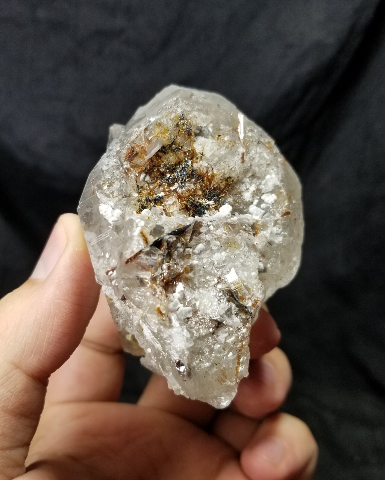 Rare Red sparkling Needles of epitaxial Rutile with hematite on Smokey Quartz 